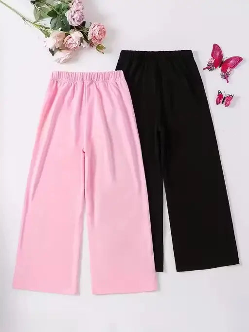 Girls Butterfly Print Wide Leg Pants Set – Cotton Summer Wear (2 Pcs)