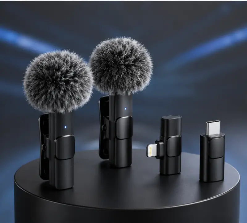 Dual Wireless Lavalier Microphone – Mini Clip-On Collar Mic with Noise Reduction for iPhone & Android | USB-C & Lightning Receiver