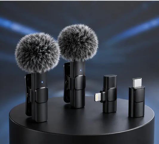 Dual Wireless Lavalier Microphone – Mini Clip-On Collar Mic with Noise Reduction for iPhone & Android | USB-C & Lightning Receiver
