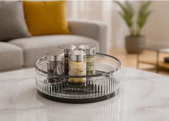 360° Rotating Kitchen Organizer Tray – Multipurpose Plastic Lazy Susan Turntable for Kitchen, Pantry, Cosmetics & Bathroom Storage
