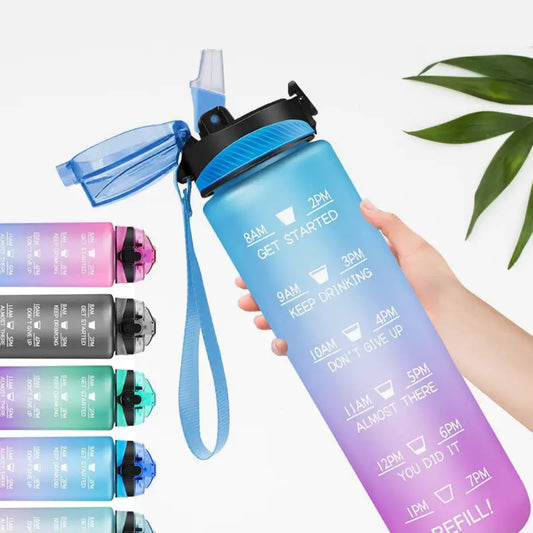 Motivational Water Bottle with Straw & Time Marker, Tritan Portable Gym Water Bottle, Leakproof Reusable, Special Design for Your Sports Activity, Hiking, Camping