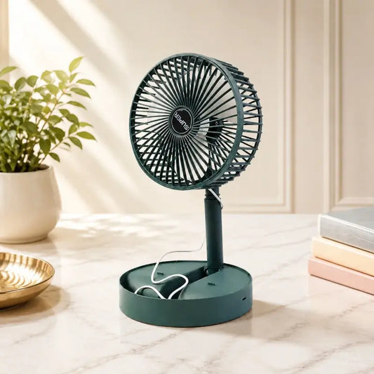 Telescopic Foldable Mini USB Desk Fan – Adjustable Portable Table Fan with Quiet Cooling for Home, Office & Travel
