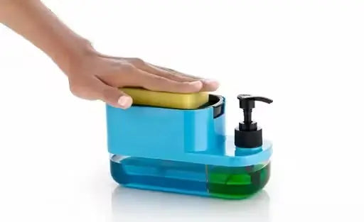 3 in 1 Soap Pump Dispenser with Sponge Holder & 3 Reusable Cleaning Cloths | Dual Chamber Dishwashing Liquid Dispenser for Kitchen Sink & Bathroom | Green | Pack of 1
