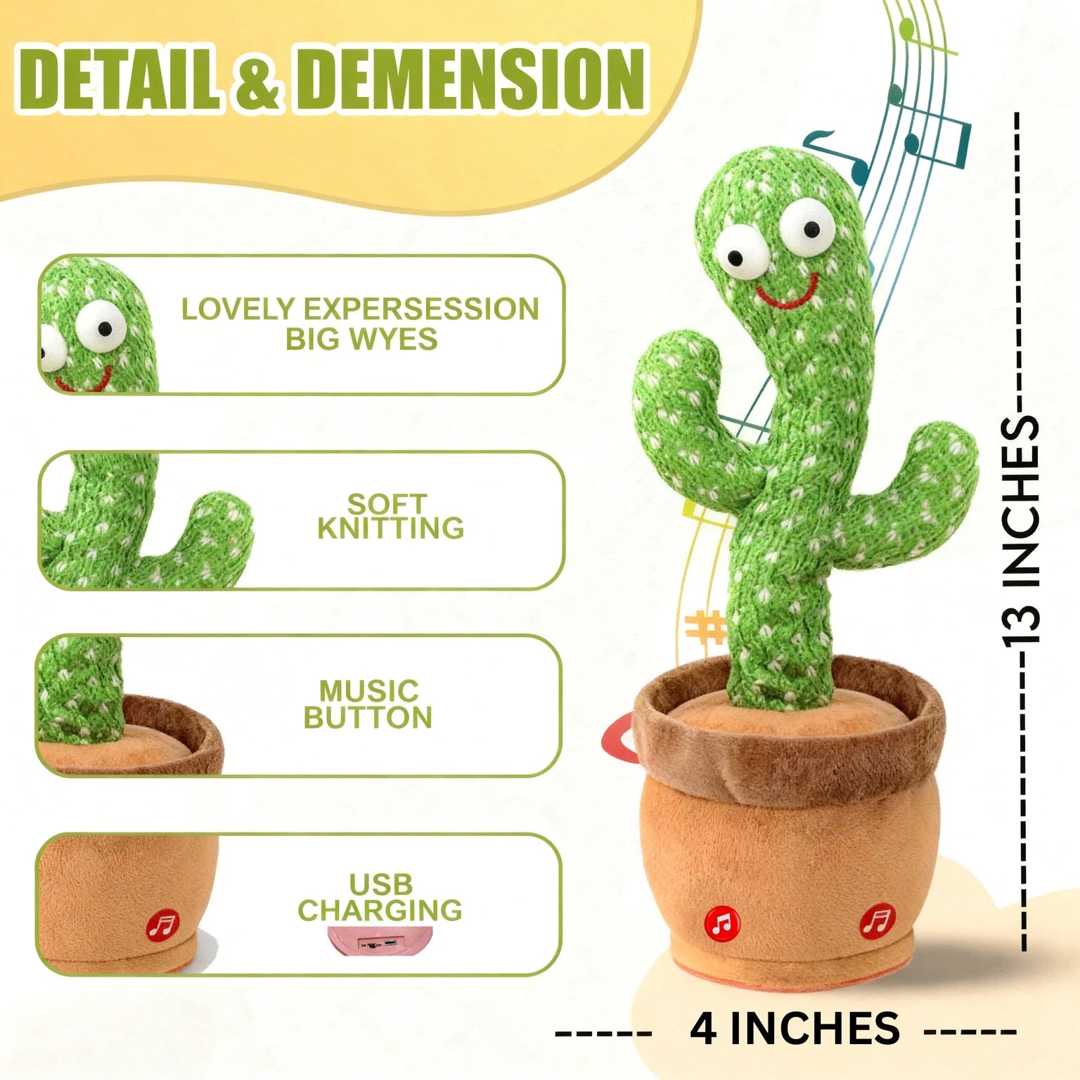 Dancing Cactus Mimicking Toy with Talking & Musical Features (Green)