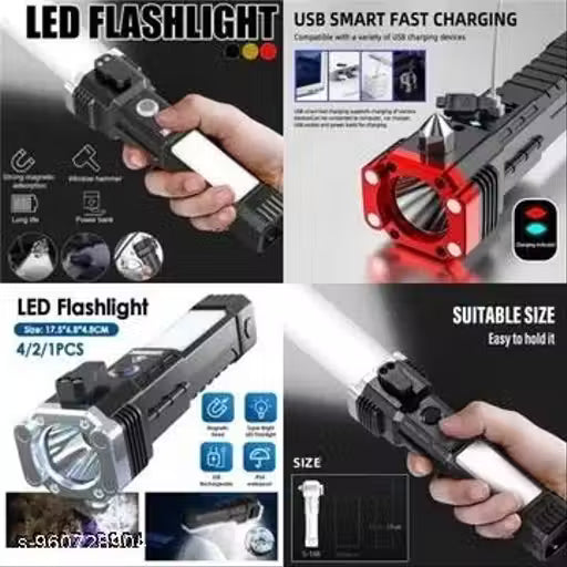 TS Presents Rechargeable Flashlight,Super Bright LED Flashlight Waterproof Handheld Flashlight with 4 Modes for Camping Emergency Hiking hammer combo L19 torch with 4 COB high beam light for emergency light (Pack of 2 )TS 83