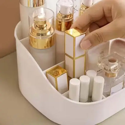 Cosmetic Organizer Box with Drawers – Plastic Makeup & Stationery Storage for Women, Off-White.