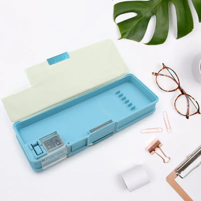 Multipurpose Compass Box, Plastic Double Deck Pencil Case with 2 Compartments, Supplies Utility Box Storage Organizer, Pencil Box for School, Cartoon Printed Pencil Case for Kids, Birthday Gi