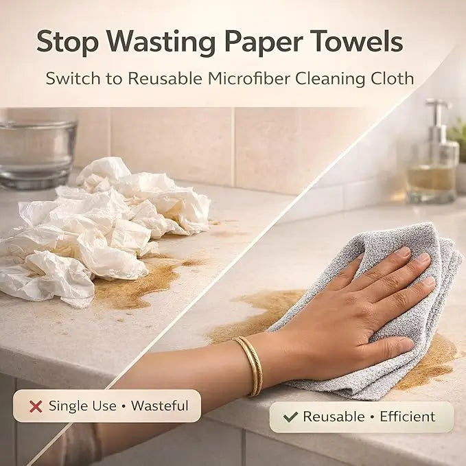Microfiber Cleaning Cloth Roll – 20 Reusable Tear-Away Towels | Washable Multipurpose Cleaning Wipes for Kitchen, Car, Home & Office | 25 x 25 cm