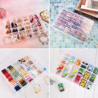 36 Grids Clear Plastic Organizer Jewelry Storage Box with Adjustable Dividers, Transparent Organizer Box (1pc)