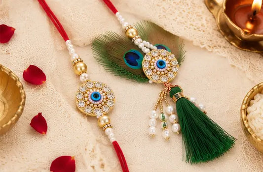 Bhaiya Bhabhi Combo Rakhi Set – Designer Brother & Bhabhi Rakhi with Beaded Detailing