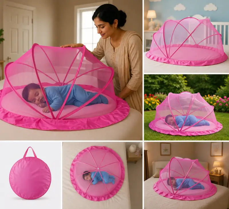 Foldable Baby Mosquito Net with Bedding – Portable Washable Infant Sleeping Bed Protector