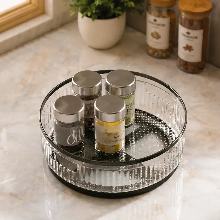 360° Rotating Kitchen Organizer Tray – Multipurpose Plastic Lazy Susan Turntable for Kitchen, Pantry, Cosmetics & Bathroom Storage