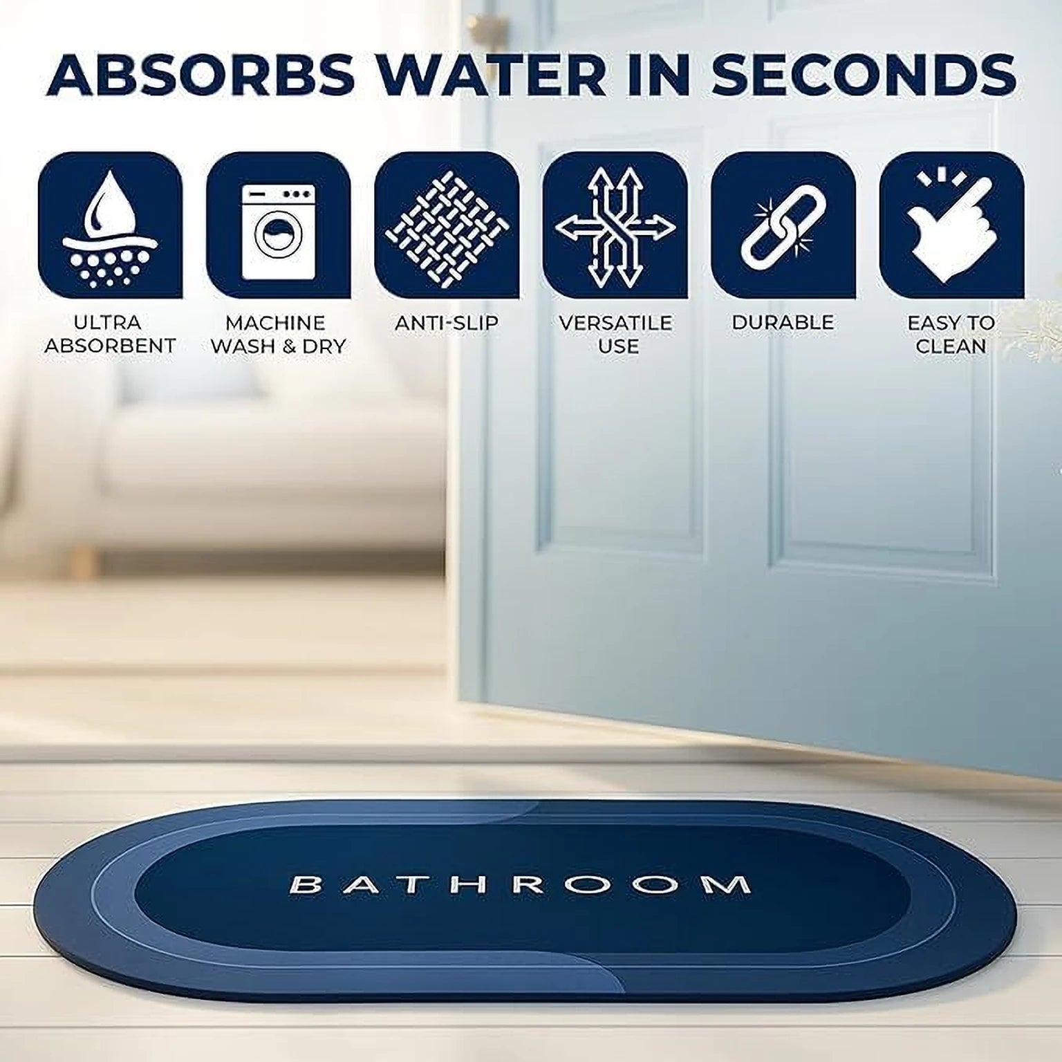 Water Absorbing Bathroom Mat Door Mat for Home Anti Skid Mat for Bathroom Floor Mat Rubber Backed Anti-Slip Non Slip mat for Home, Kitchen (40 x 60 cm) (Oval PACK OF 2 PCS)