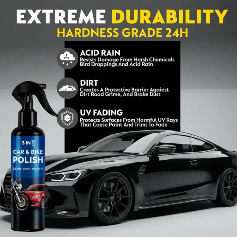 3-in-1 Car & Bike Polish Spray | Clean, Shine & Protect Liquid Polish for Cars, Bikes, Scooters & Automotive Surfaces
