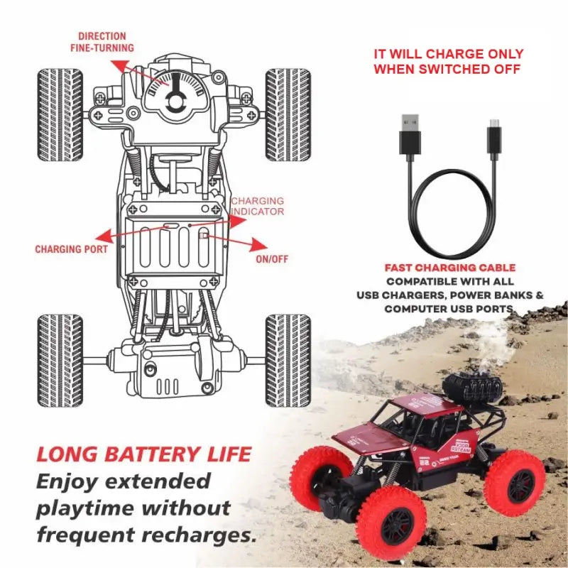 Adventure Awaits! Unleash Thrills with this Powerful 4x2 RC Monster Truck Toy – Race, Climb, Explore, Independent Suspension & Dynamic Smoke/Mist for Boys & Girls
