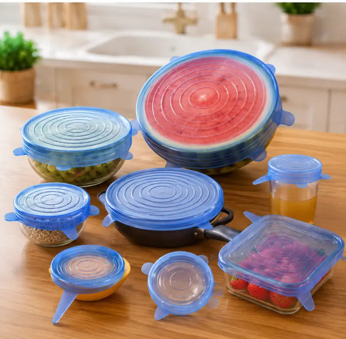 Reusable Silicone Stretch Lids Set – Microwave & Freezer Safe Food Covers for Bowls, Cups & Containers (Pack of 6)
