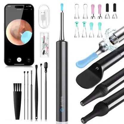 Earwax Removal Tool Kit with HD Camera Wifi Connection & 6 LED Lights Endoscope Tool Ear Cleaner for iOS & Android + 11 Silicone Tips Free- Black