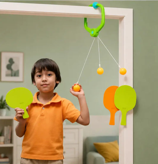 Indoor Hanging Table Tennis Trainer Set – 2 Rackets & 3 Balls for Kids, Self-Play & Skill Development