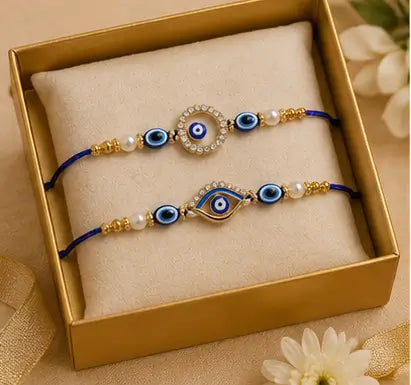 Blue Alloy Evil Eye Rakhi Set