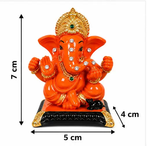 Premium Polyresin Lord Ganesha Idol with Black Chowki Stand, Glossy Finish Ganpati Murti for Home Decor & Pooja