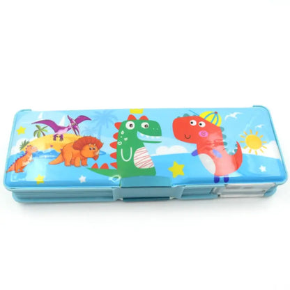 Multipurpose Compass Box, Plastic Double Deck Pencil Case with 2 Compartments, Supplies Utility Box Storage Organizer, Pencil Box for School, Cartoon Printed Pencil Case for Kids, Birthday Gi