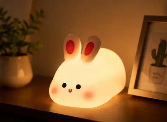 Cute Rabbit Silicone Night Light Rechargeable LED Touch Lamp for Kids Bedroom & Bedside