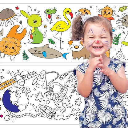 Kids Drawing Paper Roll, 30 x 300 cm, Large Colouring Poster with Animals, Transport, Space, Dinosaur Designs