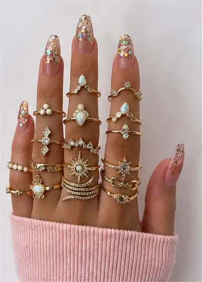 Gold Plated Floral Finger Ring for Women | Elegant Adjustable Alloy Ring for Party, Wedding & Daily Wear