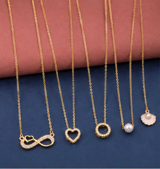 Elegant Gold-Plated Necklace Set – Combo of 5 CZ Chain Necklaces for Women & Girls