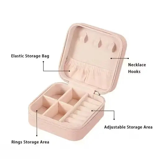 Small Travel Jewelry Case – Portable PU Leather Jewelry Organizer Box for Rings, Earrings & Necklaces | Travel-Friendly Storage Cube.