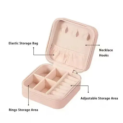 Small Travel Jewelry Case – Portable PU Leather Jewelry Organizer Box for Rings, Earrings & Necklaces | Travel-Friendly Storage Cube.