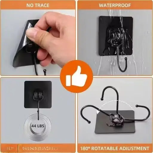 10PC Self Adhesive Wall Sticker Hooks – Stainless Steel, No-Drill