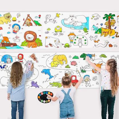 Kids Drawing Paper Roll, 30 x 300 cm, Large Colouring Poster with Animals, Transport, Space, Dinosaur Designs