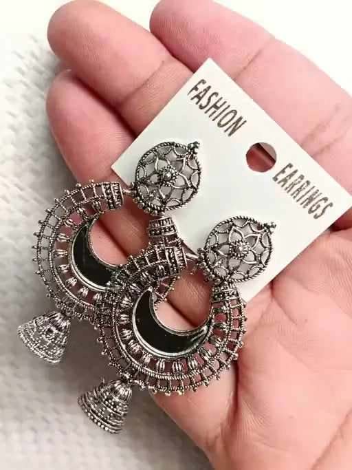 Combo of 4 Pair Oxidised Silver Jhumki & Hoop Earrings – Women/Girls